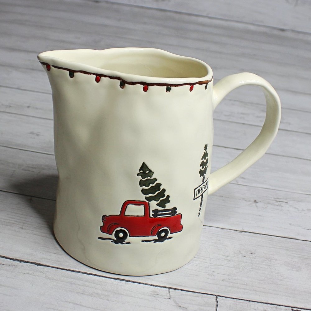 Potter's Studio Holiday Beverage Pitcher Red Vintage Truck Christmas Tree